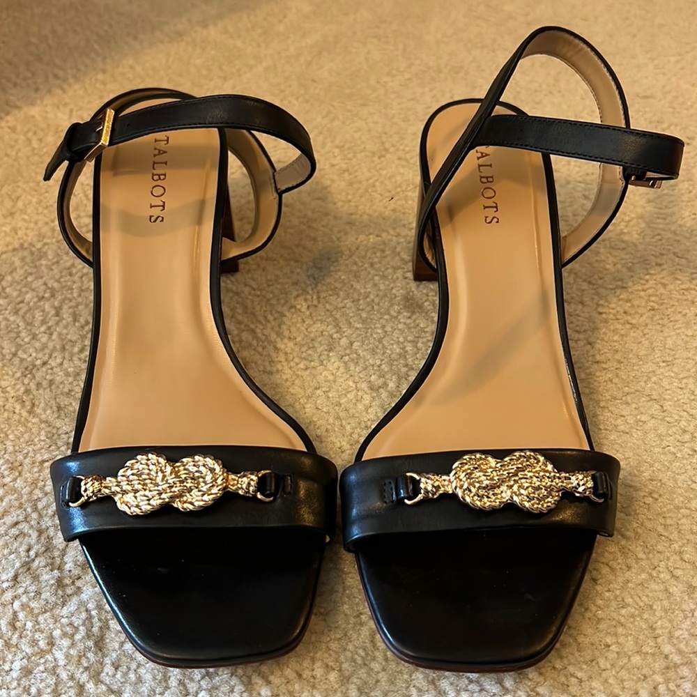 New Talbots Black Leather Block Heel Sandals Size 10 1/2 Medium